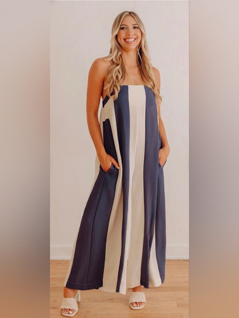 Impressions Coastal Escape Stripe Wide Leg Jumpsuit